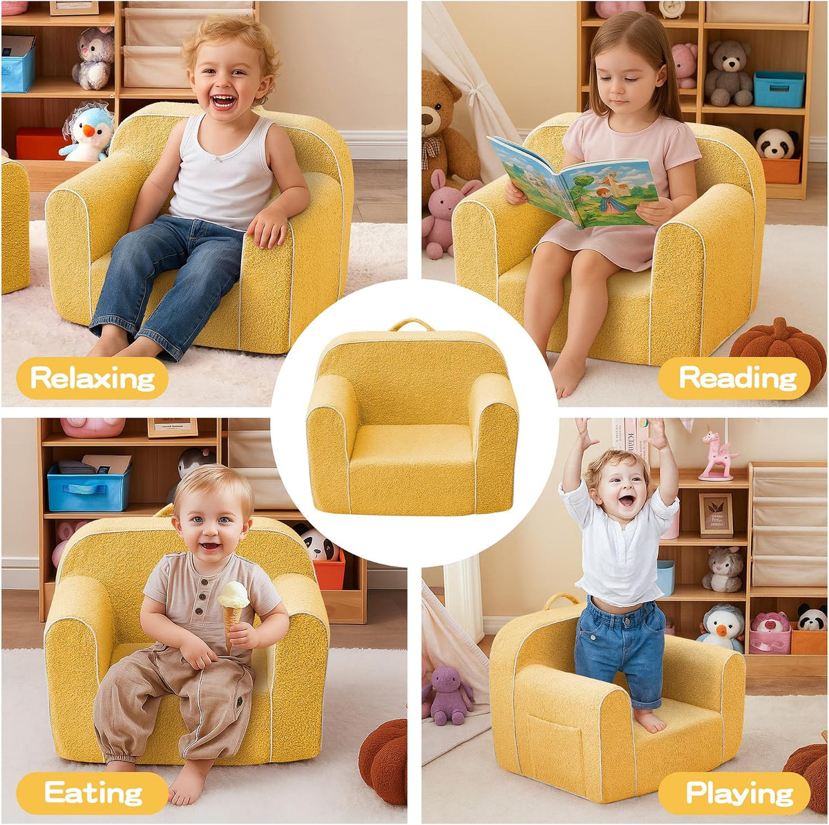 DAICO Kids Bean Bag Chair with Armrests & Side Pocket for 3-6 Years Old