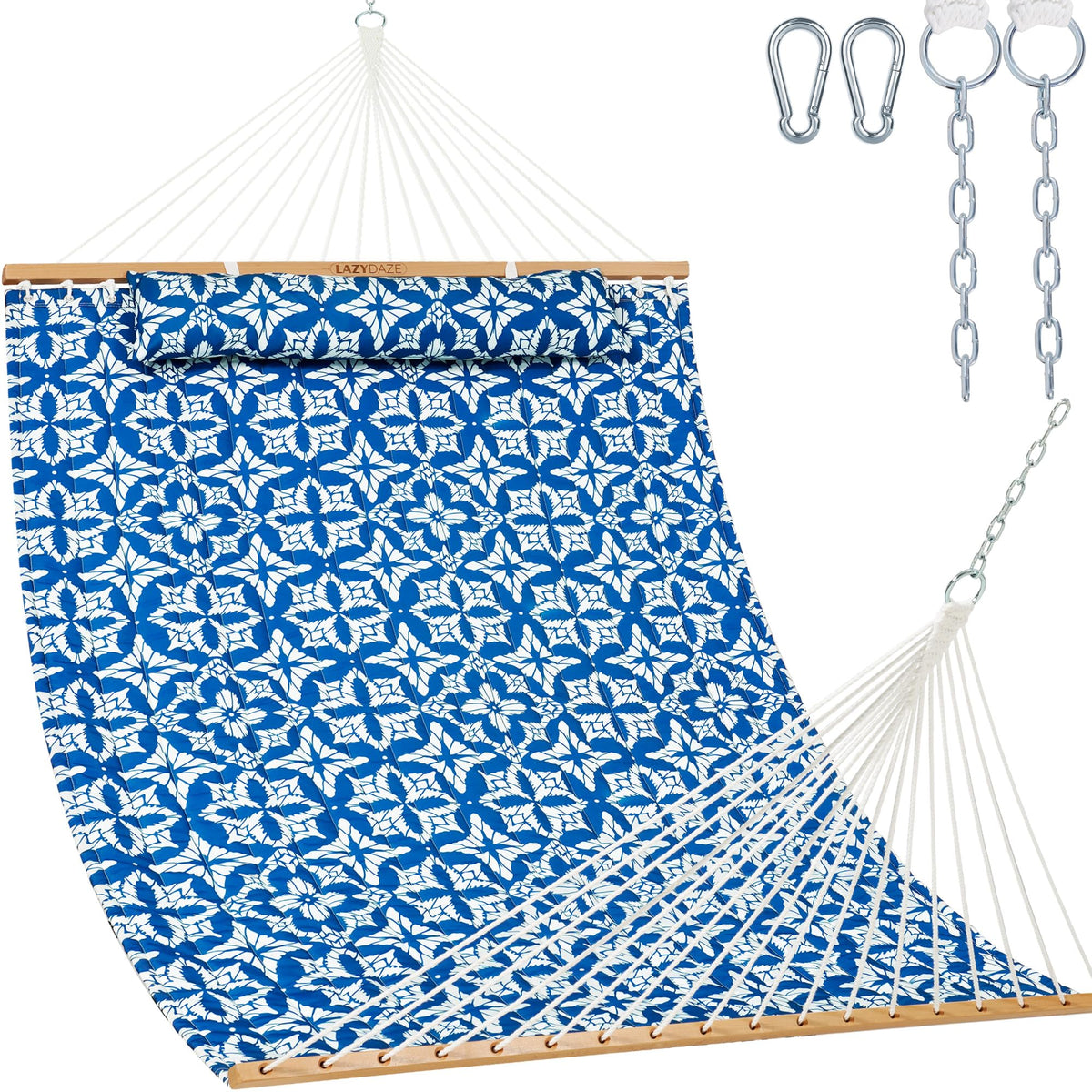 Lazy Daze 12FT Double Quilted Hammock for Outside with Pillow, Floral Auqa
