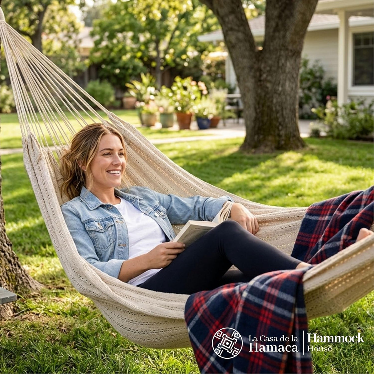 Hammock for 1-2 Person, 475 lbs Capacity – Handwoven Mexican Hammock, 100% Soft Cotton – 9.8 ft Mayan Hammock for Patio, Backyard, Indoor & Camping – Medium, Beige