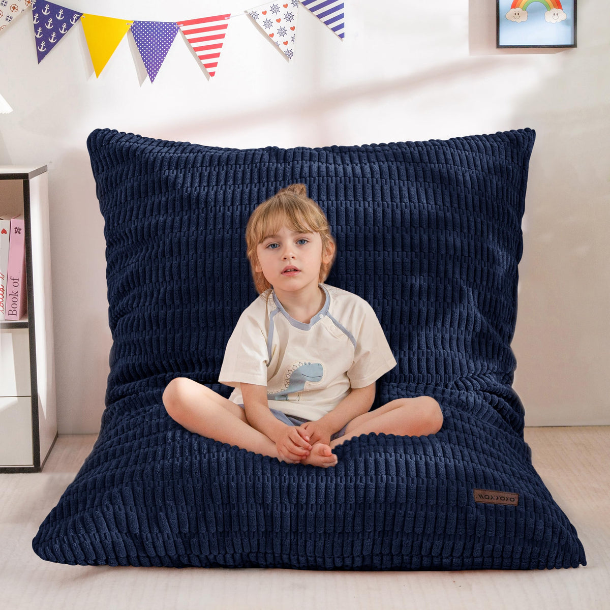MAXYOYO Kids Bean Bag Chair, 3 in 1 Convertible Bean Bag Sofa with Removable Cover for Children, Soft Floor Lounger with Supportive Shredded Foam Filling, Floor Cushion Chair for Living Room, Playroom