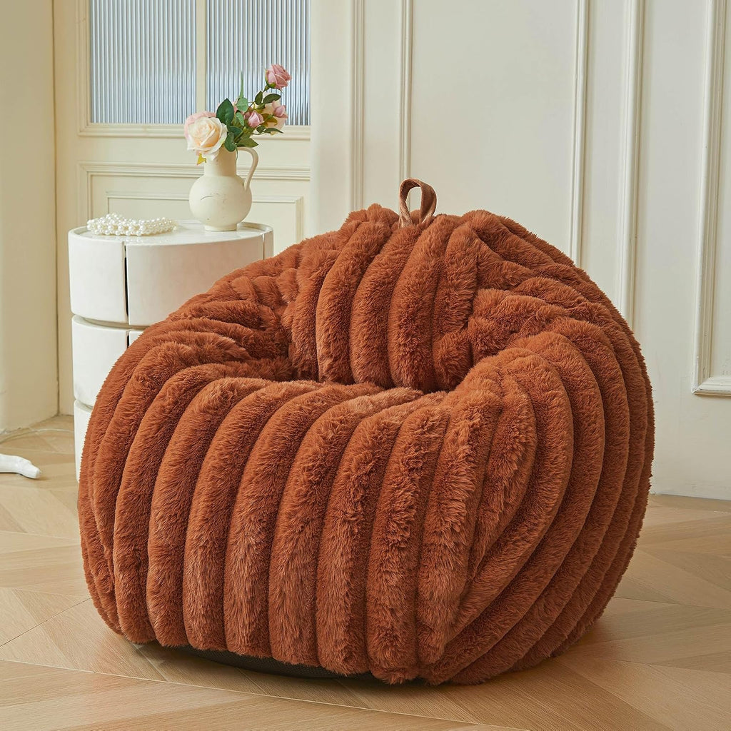 MEGO Kids Fluffy Faux Rabbit Fur Bean Bag Cover, No Filler, Burnt Orange