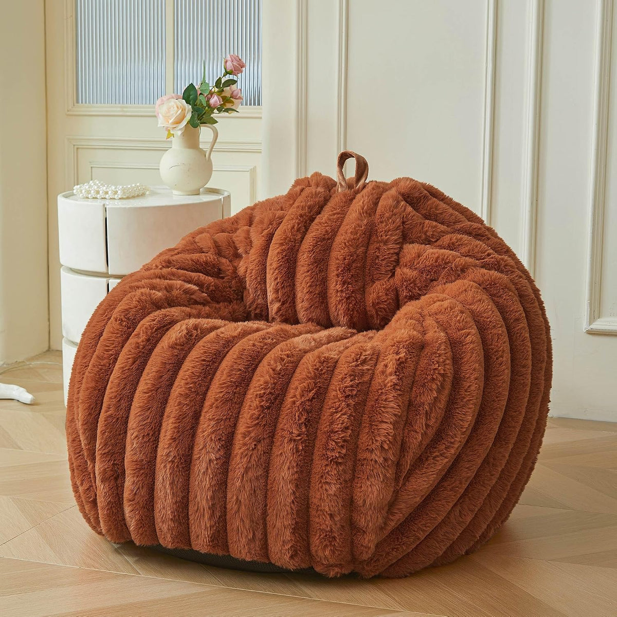 MEGO Kids Fluffy Faux Rabbit Fur Bean Bag Cover, No Filler, Burnt Orange