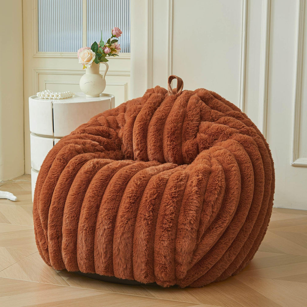 MEGO Kids Fluffy Faux Rabbit Fur Bean Bag Cover, No Filler, Burnt Orange