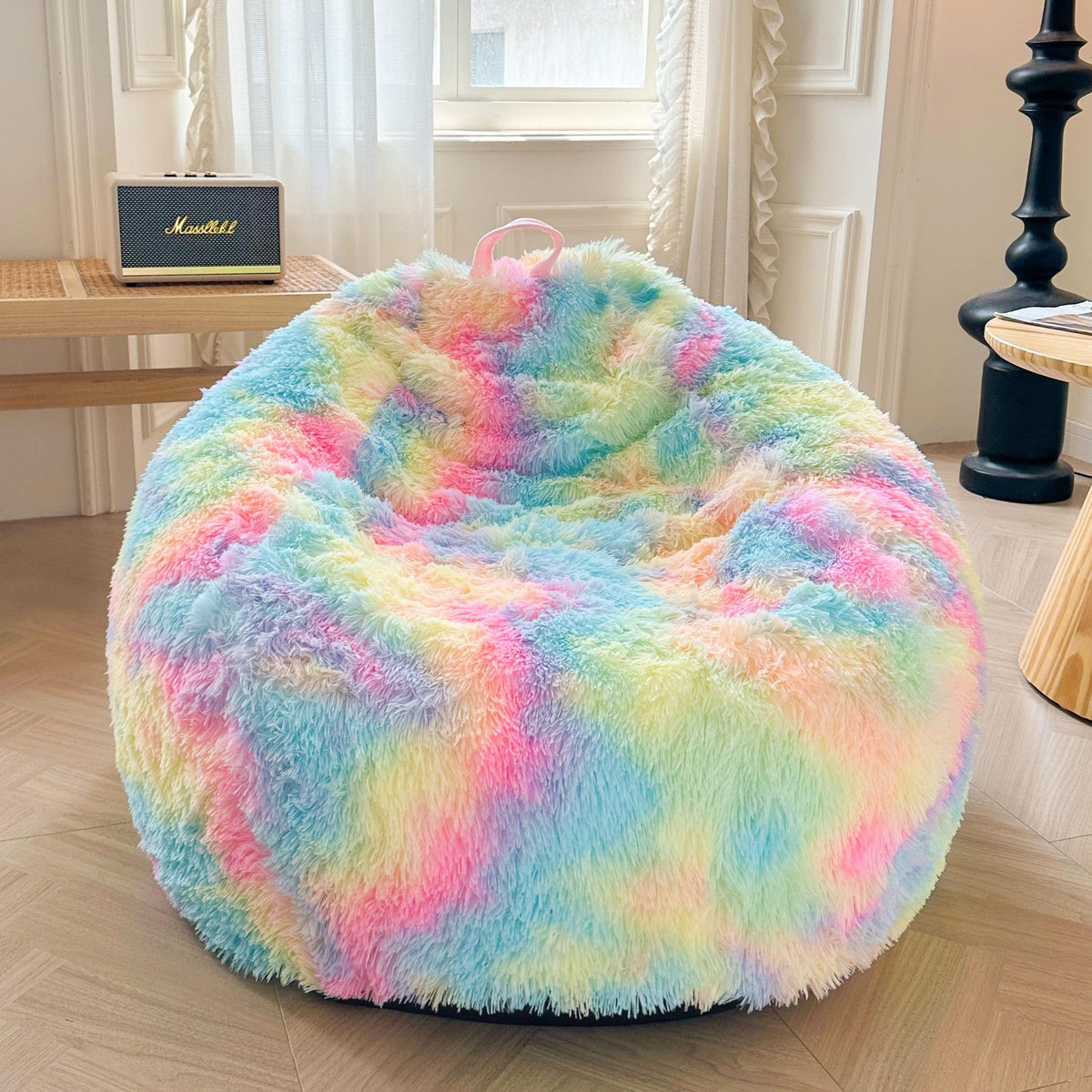 XeGe Kids Fluffy Faux Fur Bean Bag Chair Cover(No Filler), Rainbow
