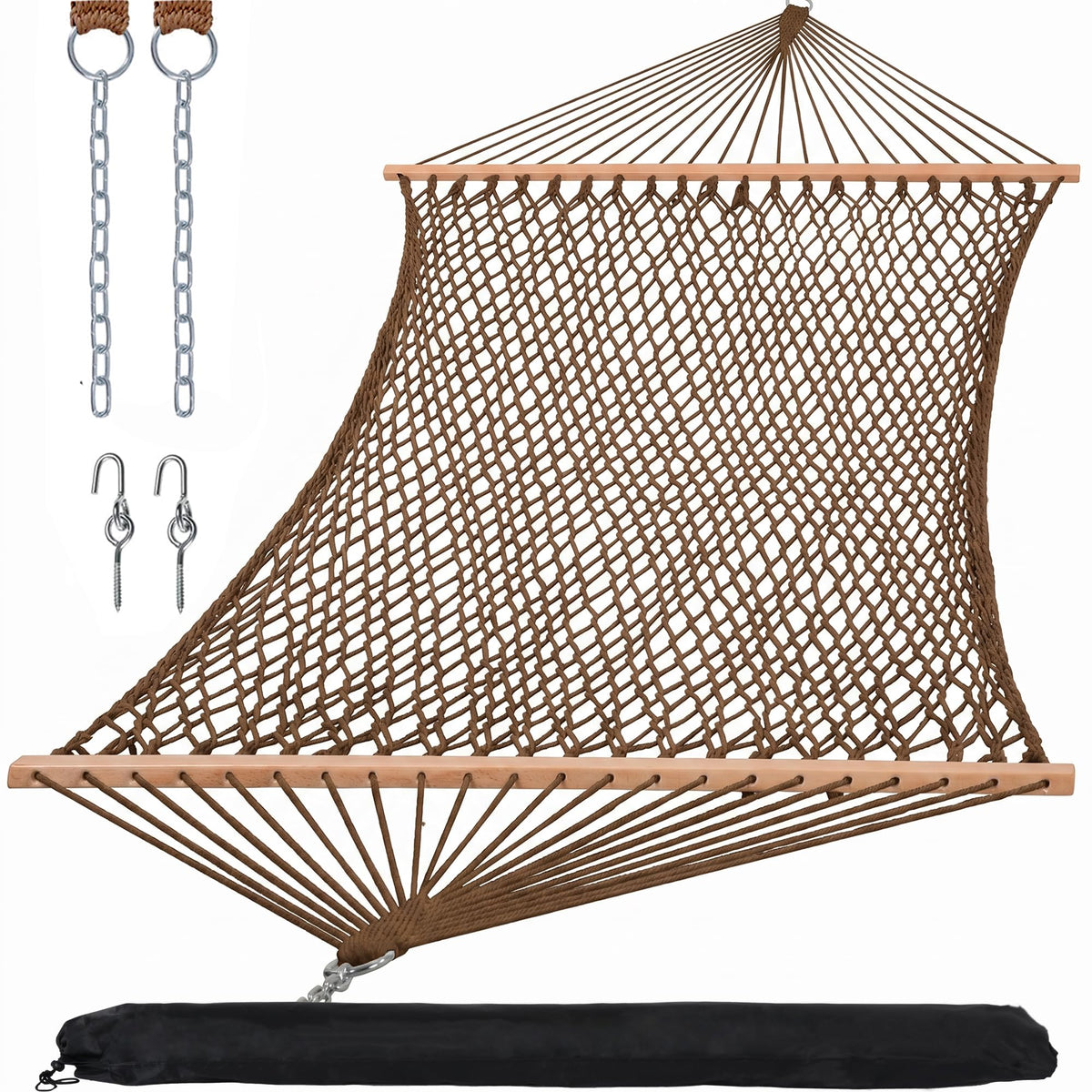SUNCREAT Traditional Rope Double Hammock, 450 lbs Capacity, Natural