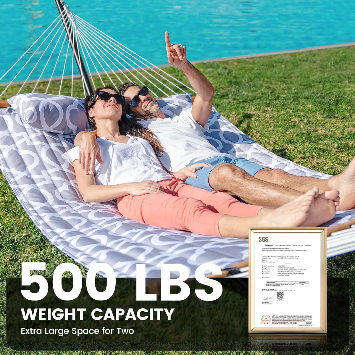 ANAGOO Double Hammock with Stand 500lbs Heavy Duty Outdoor Two Person White