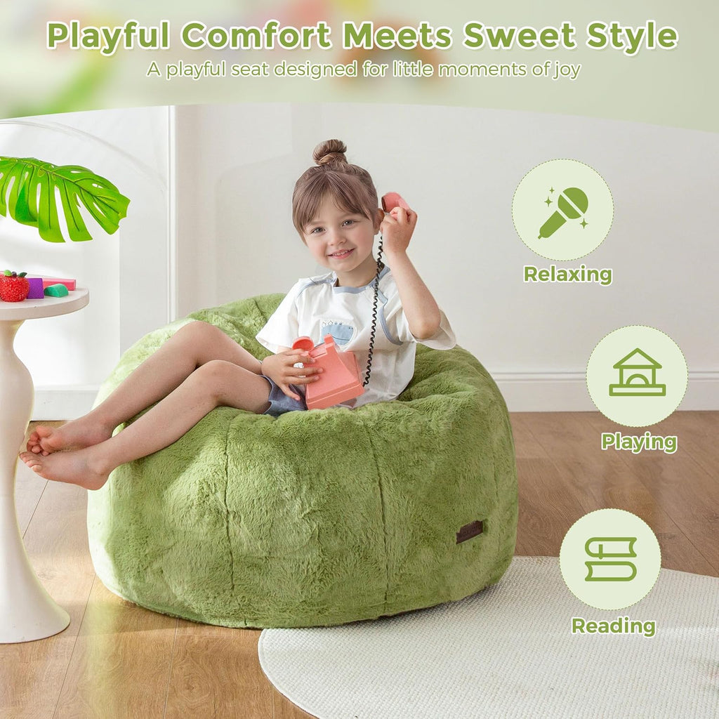 MAXYOYO Kids Bean Bag Chair, Apple-Shaped Toddler Sofa with Fur Fabric
