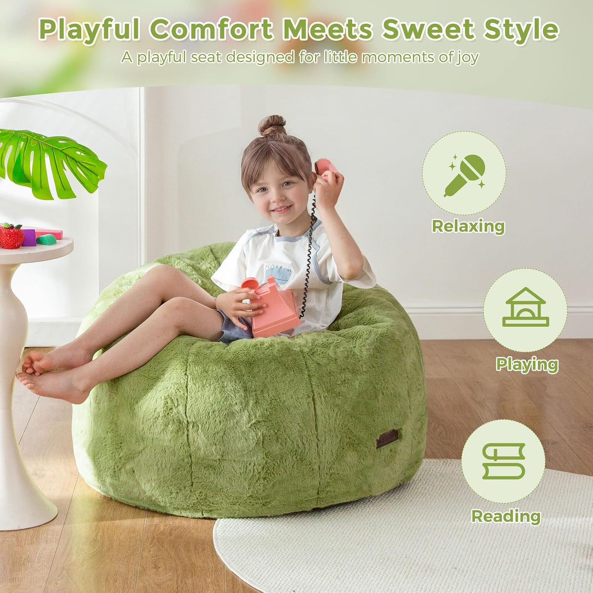 MAXYOYO Kids Bean Bag Chair, Apple-Shaped Toddler Sofa with Fur Fabric