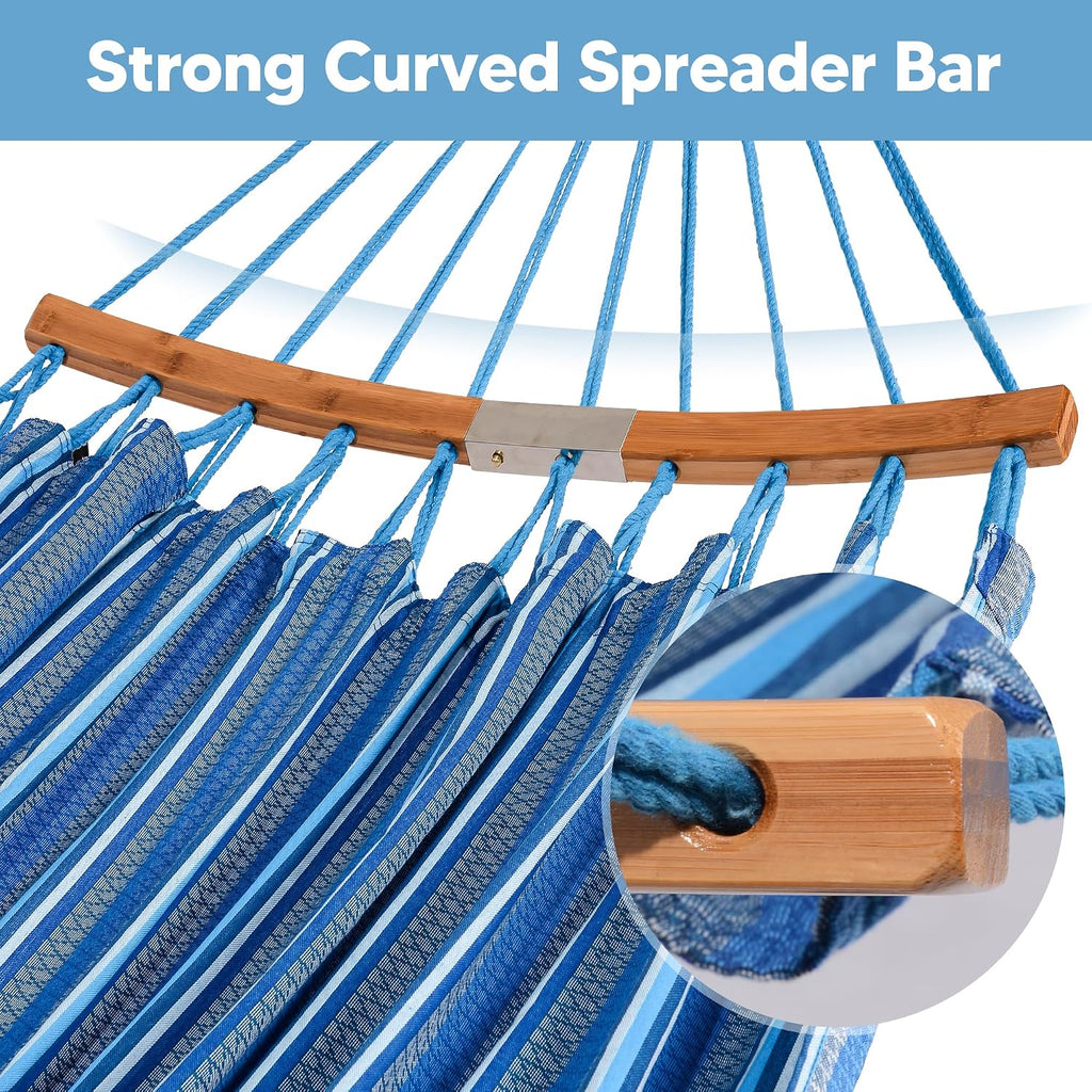 SUNCREAT Hammocks Double Hammock with Curved Spreader Bar, Blue