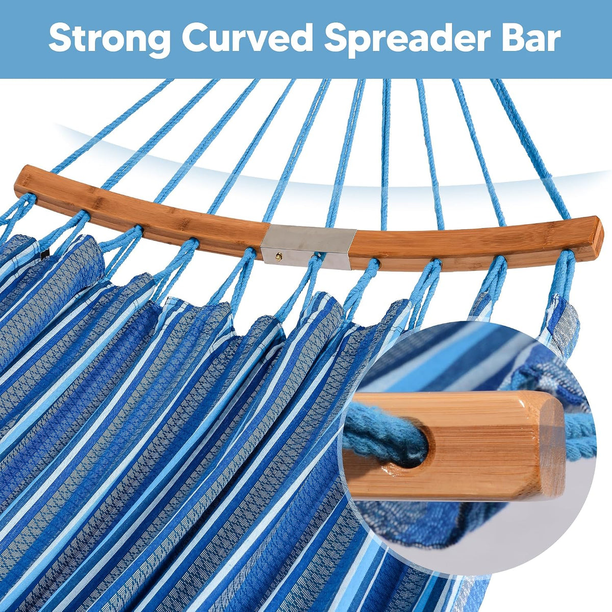 SUNCREAT Hammocks Double Hammock with Curved Spreader Bar, Blue