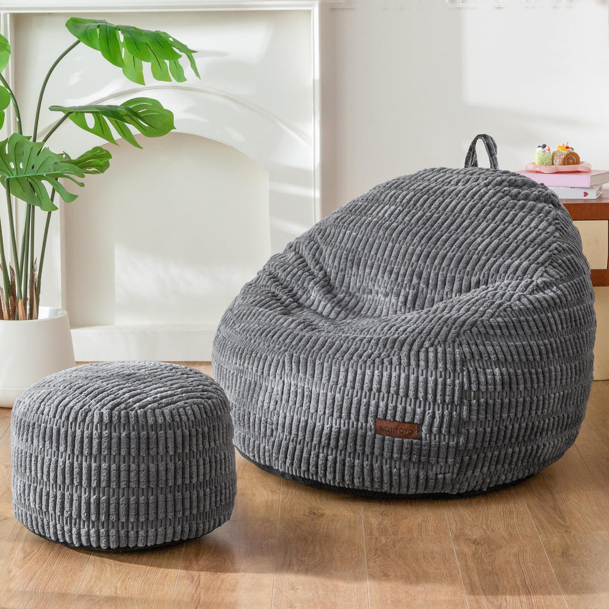 MAXYOYO Kids Bean Bag Chair with Ottoman, Handle, 31.5 x 23.6 in