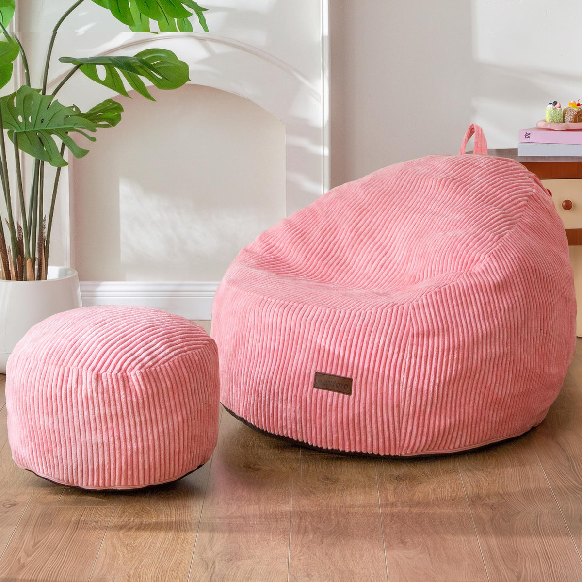 MAXYOYO Kids Bean Bag Chair with Ottoman, Handle, 31.5 x 23.6 in