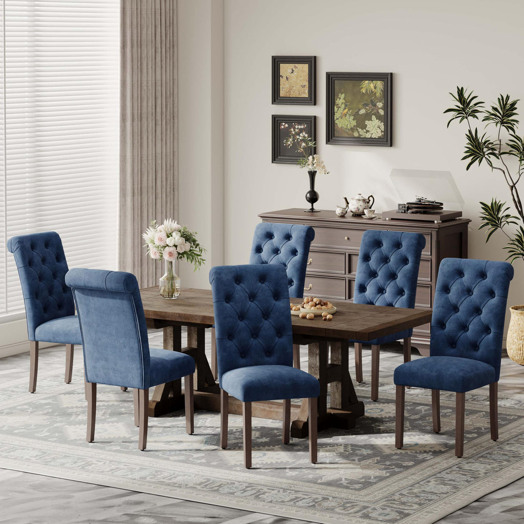 MALOL Upholstered Tufted Dining Room Chairs Set of 4, Parsons Kitchen Chairs with Padded Seat and Solid Wood Legs, Fabric Accent Side Diner Chair for Dining Room/Kitchen/Living Room, Beige