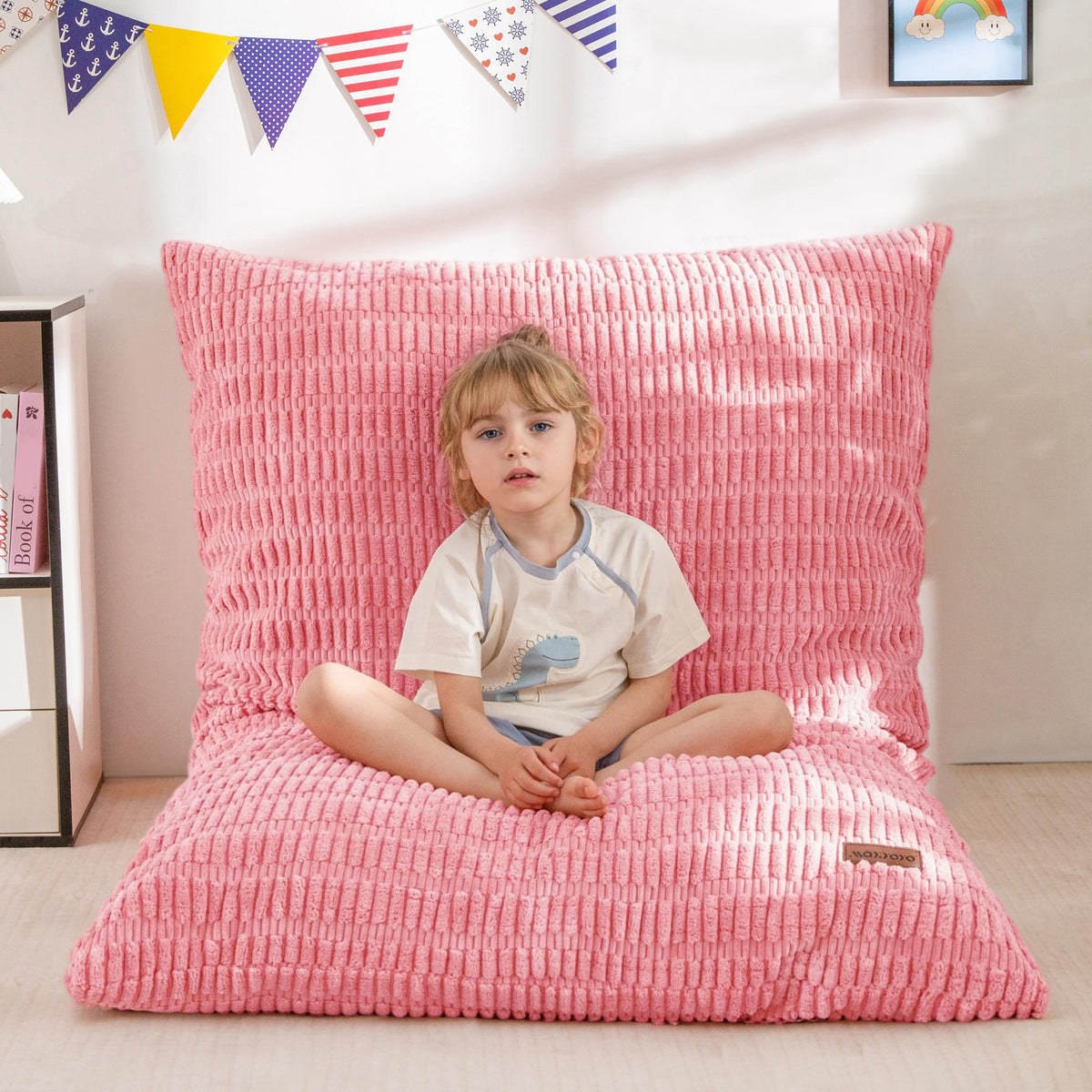 MAXYOYO Kids Bean Bag Chair, 3 in 1 Convertible Bean Bag Sofa with Removable Cover for Children, Soft Floor Lounger with Supportive Shredded Foam Filling, Floor Cushion Chair for Living Room, Playroom