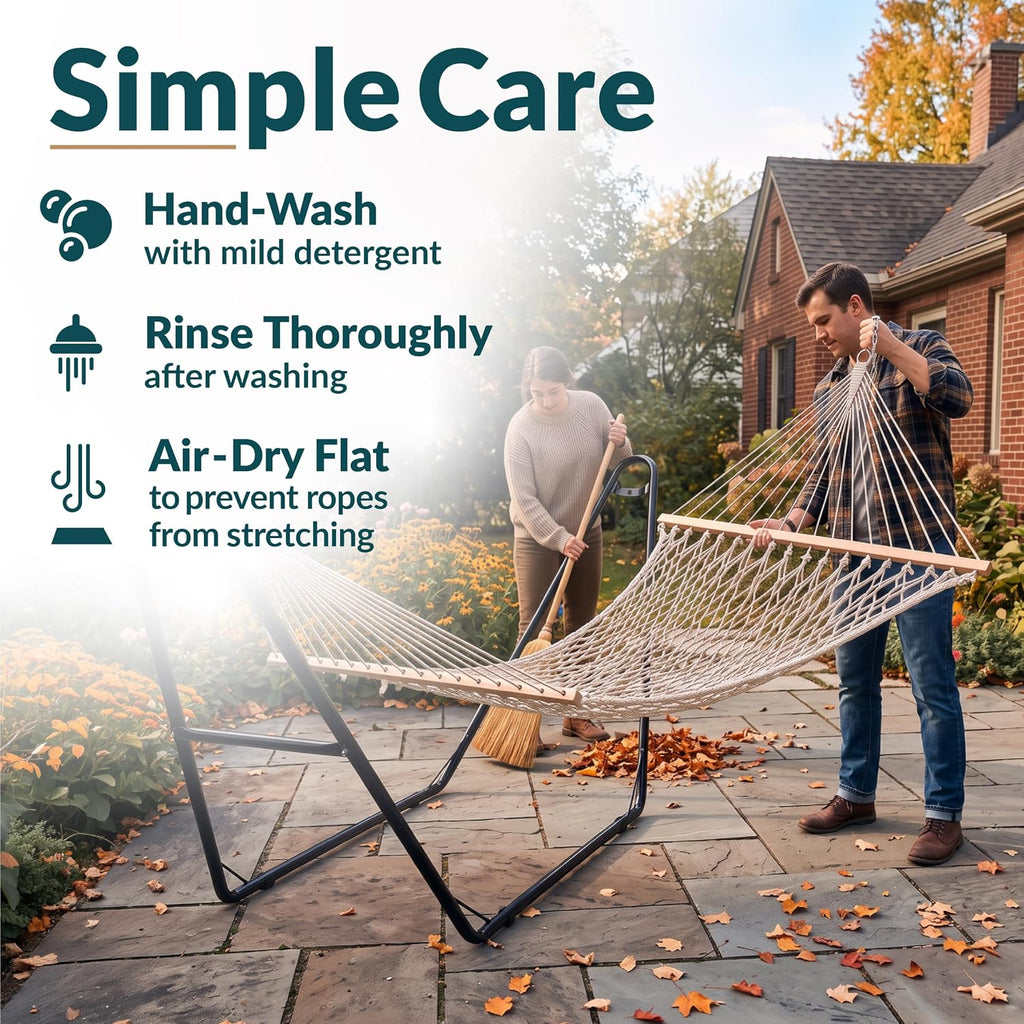 Sunnydaze Double Cotton Rope Hammock for Outside with Spreader Bar, Natural