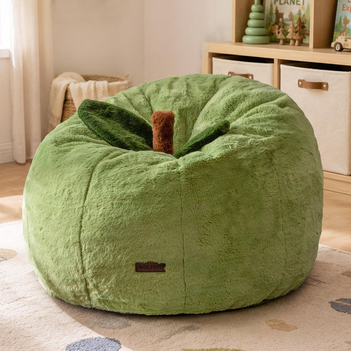MAXYOYO Kids Bean Bag Chair, Apple-Shaped Toddler Sofa with Fur Fabric