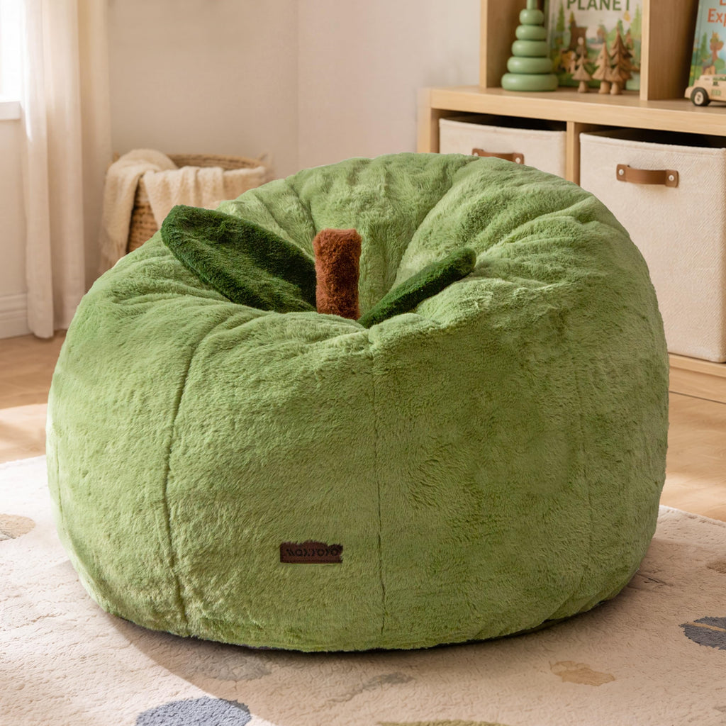 MAXYOYO Kids Bean Bag Chair, Apple-Shaped Toddler Sofa with Fur Fabric