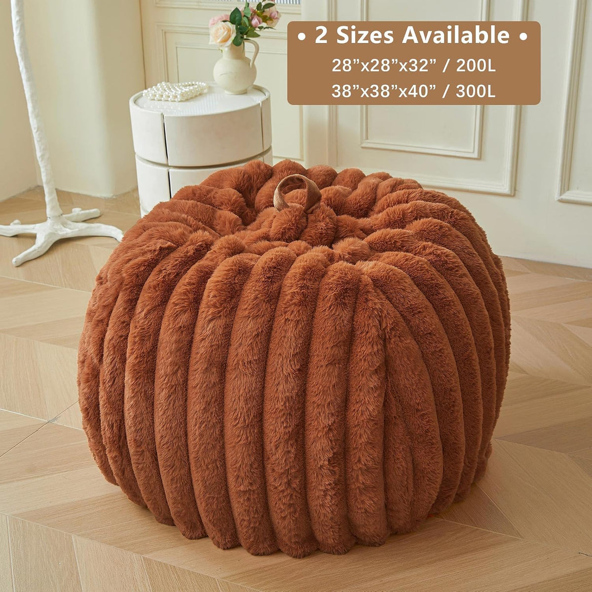 MEGO Kids Fluffy Faux Rabbit Fur Bean Bag Cover, No Filler, Burnt Orange