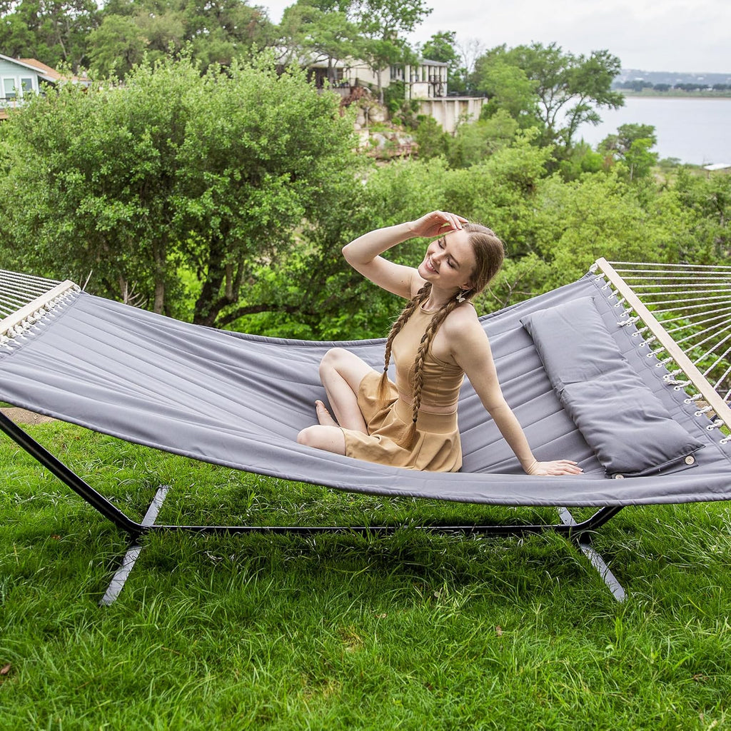 SUNCREAT 2 Person Hammock with Stand, 475 lbs Capacity, Dark Grey