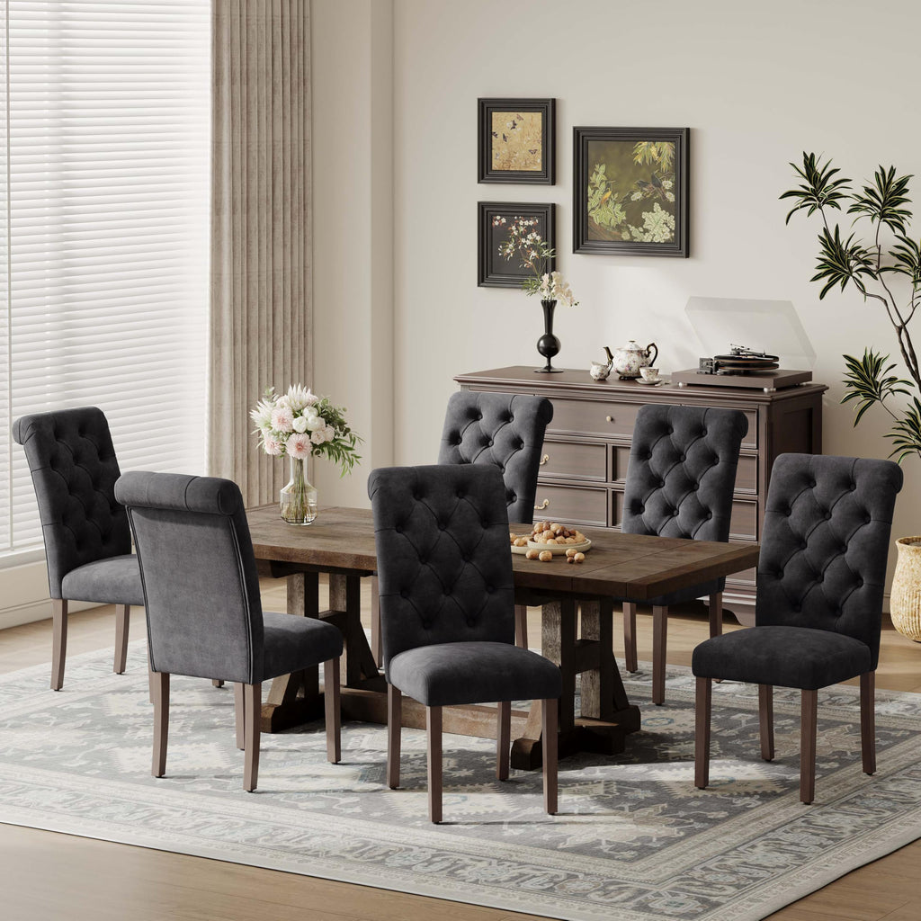 MALOL Upholstered Tufted Dining Room Chairs Set of 4, Parsons Kitchen Chairs with Padded Seat and Solid Wood Legs, Fabric Accent Side Diner Chair for Dining Room/Kitchen/Living Room, Beige