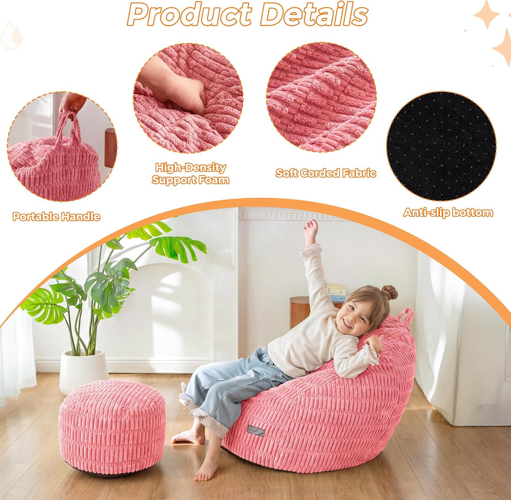 MAXYOYO Kids Bean Bag Chair with Ottoman, Handle, 31.5 x 23.6 in