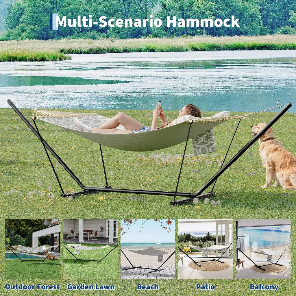 Heavy Duty Double Hammock with Stand, 450 LBS Capacity, Portable Frame
