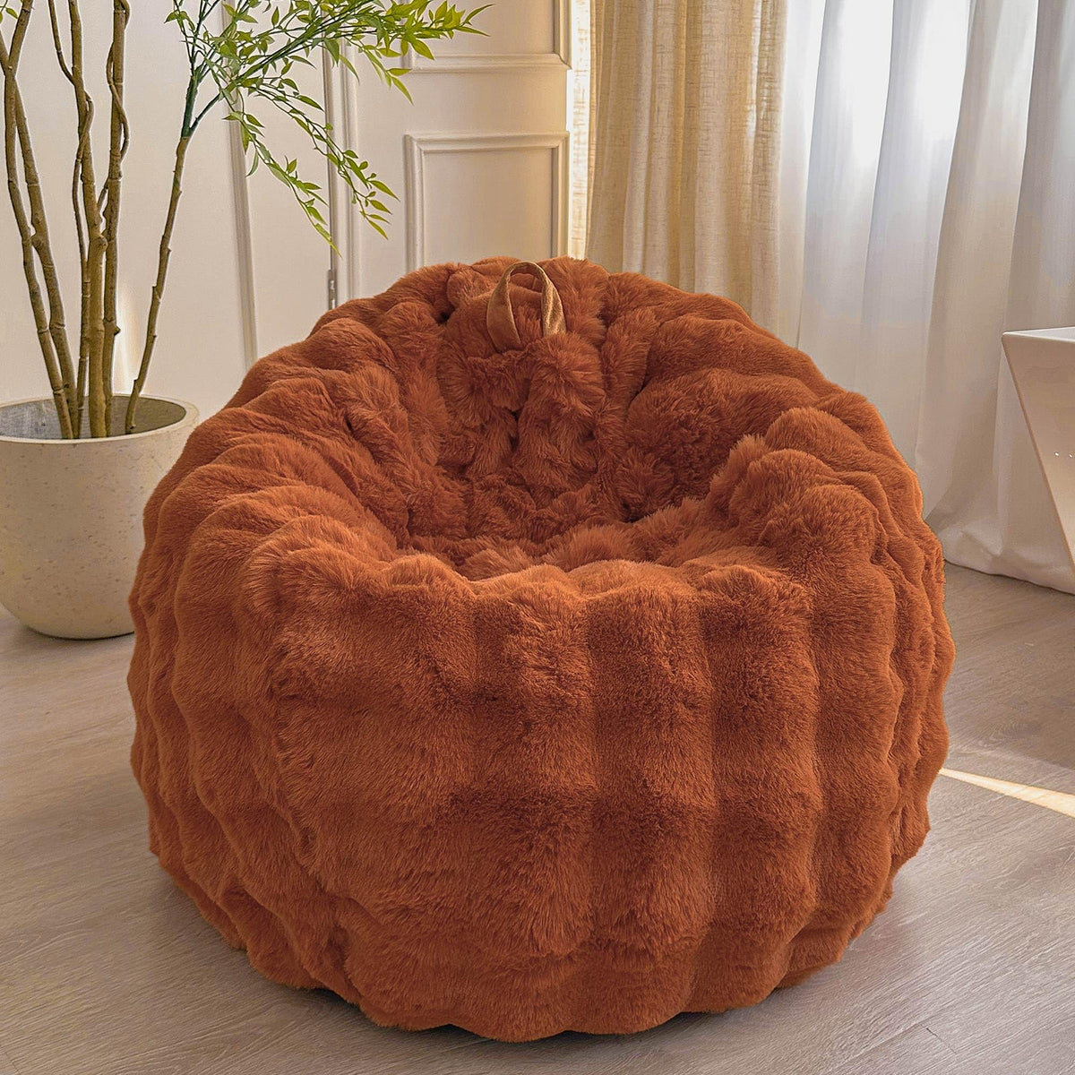 LIFEREVO Kids Fluffy Faux Rabbit Fur Bean Bag Cover, No Filler, Rainbow