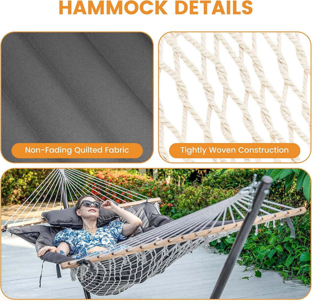 Lazy Daze Double Handwoven Rope Hammock with Pad and Pillow Set for Outdoor