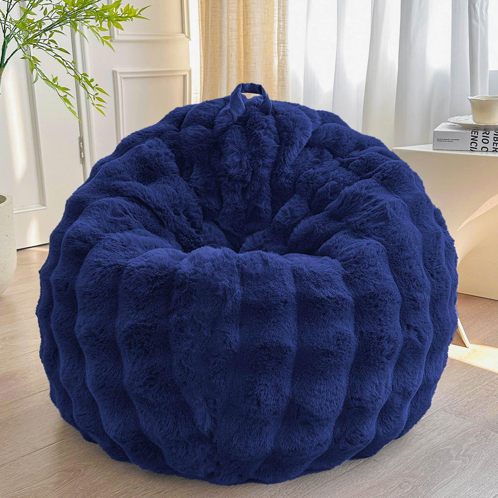 LIFEREVO Kids Fluffy Faux Rabbit Fur Bean Bag Cover, No Filler, Rainbow