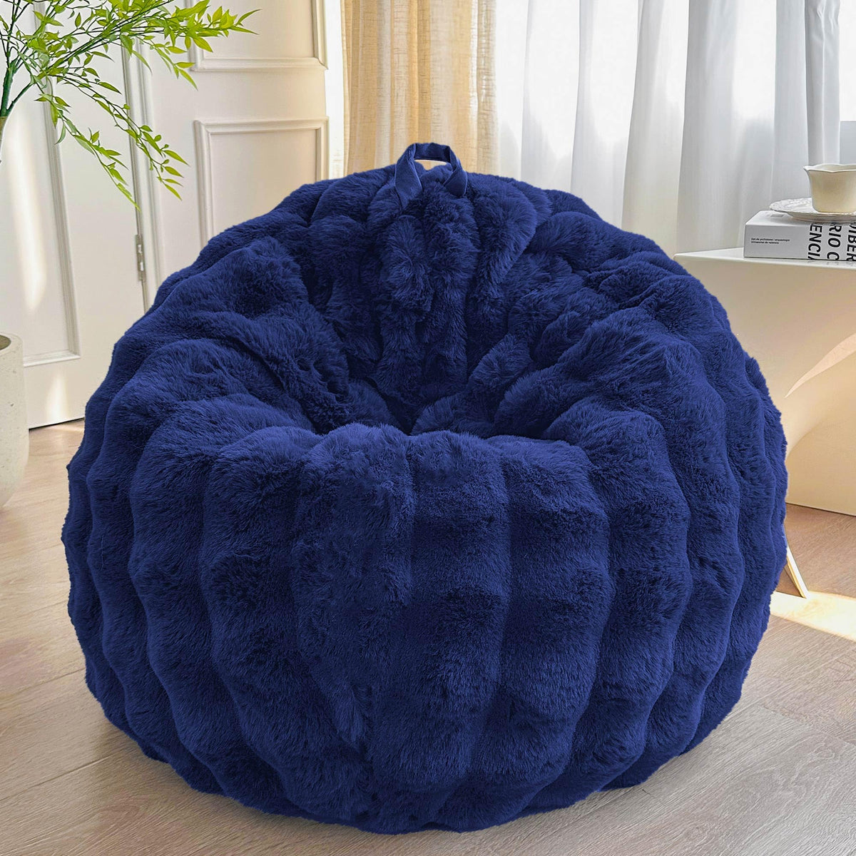 LIFEREVO Kids Fluffy Faux Rabbit Fur Bean Bag Cover, No Filler, Rainbow