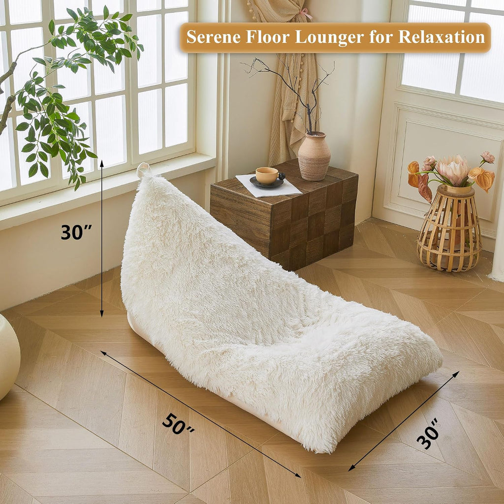 XeGe Fluffy Kids Stuffed Animal Storage Bean Bag Cover (No Filler), Plush Fuzzy Faux Fur Beanbag Organizer with Handle for Teens Girls Adults, Shaggy Furry Plush Toys Holder Floor Lounger Chair, Beige