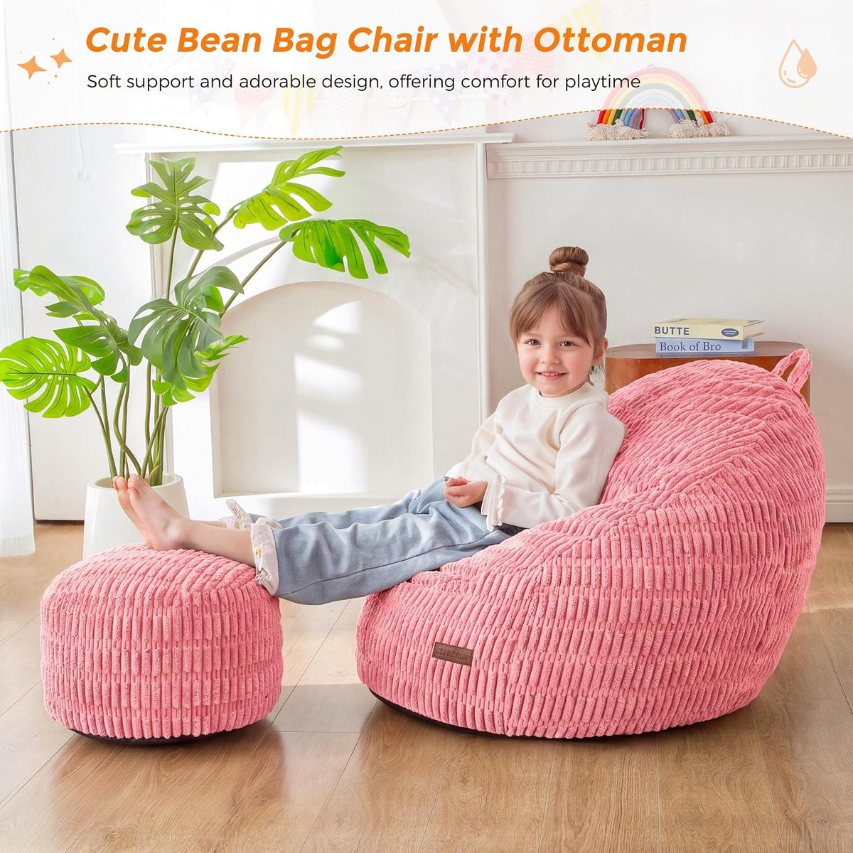 MAXYOYO Kids Bean Bag Chair with Ottoman, Handle, 31.5 x 23.6 in