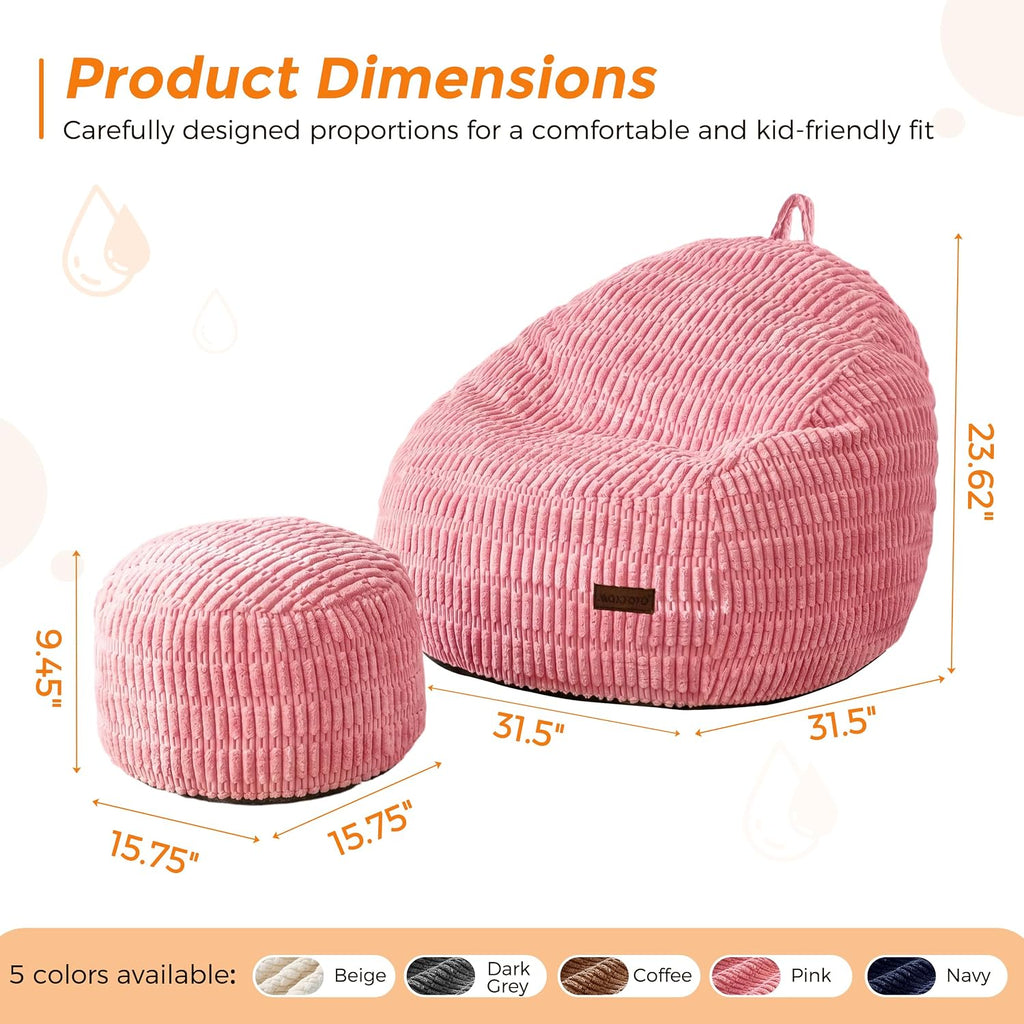 MAXYOYO Kids Bean Bag Chair with Ottoman, Handle, 31.5 x 23.6 in