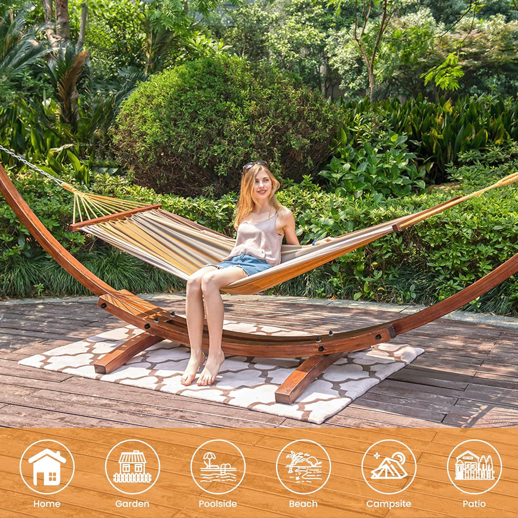 Lazy Daze 2 Person Cotton Hammock with 10.5FT Brown Wood Hammock Stand