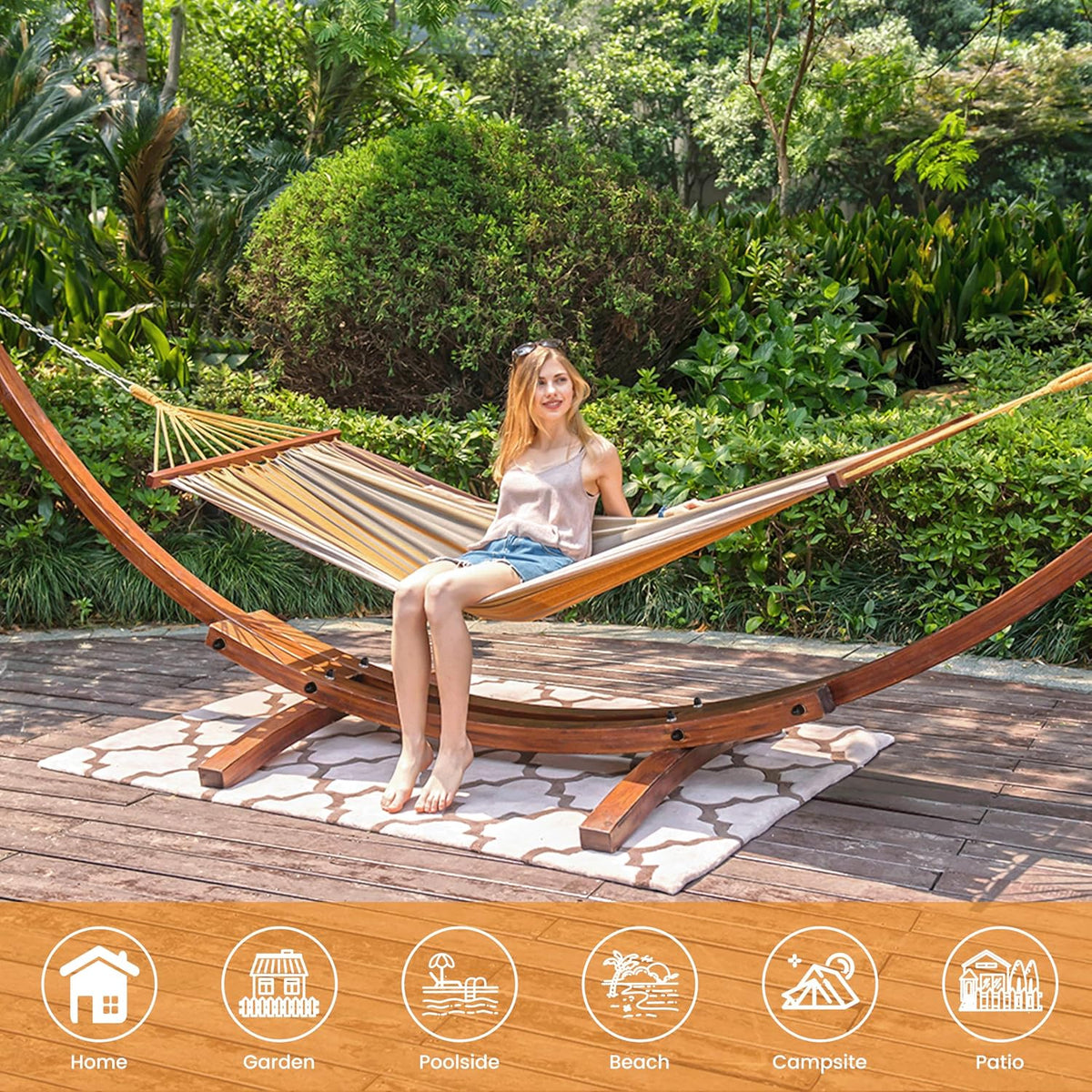 Lazy Daze 2 Person Cotton Hammock with 10.5FT Brown Wood Hammock Stand