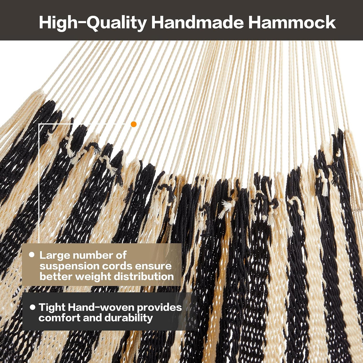 CHULIM Handwoven Mayan Hammock with 10ft Tree Straps, 550lbs Capacity Soft Rope Double Hammock, Portable Outdoor Hammock with Carry Bag for Camping Backyard Beach - Black White Stripe