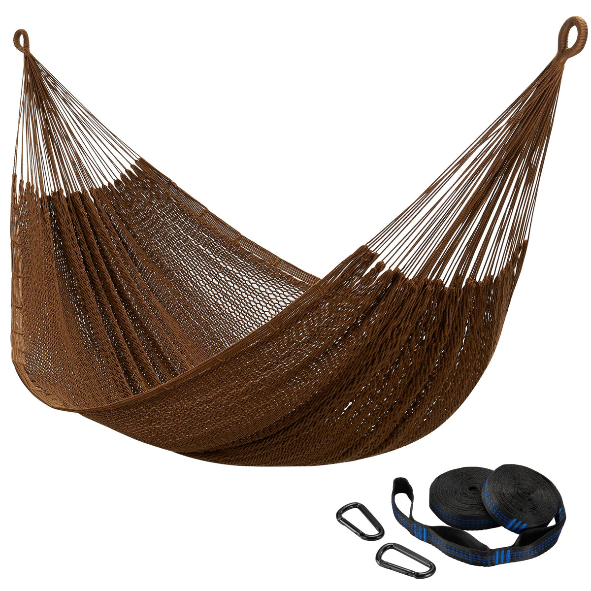 CHULIM Handwoven Mayan Hammock with 10ft Tree Straps, 550lbs Capacity Soft Rope Double Hammock, Portable Outdoor Hammock with Carry Bag for Camping Backyard Beach - Black White Stripe