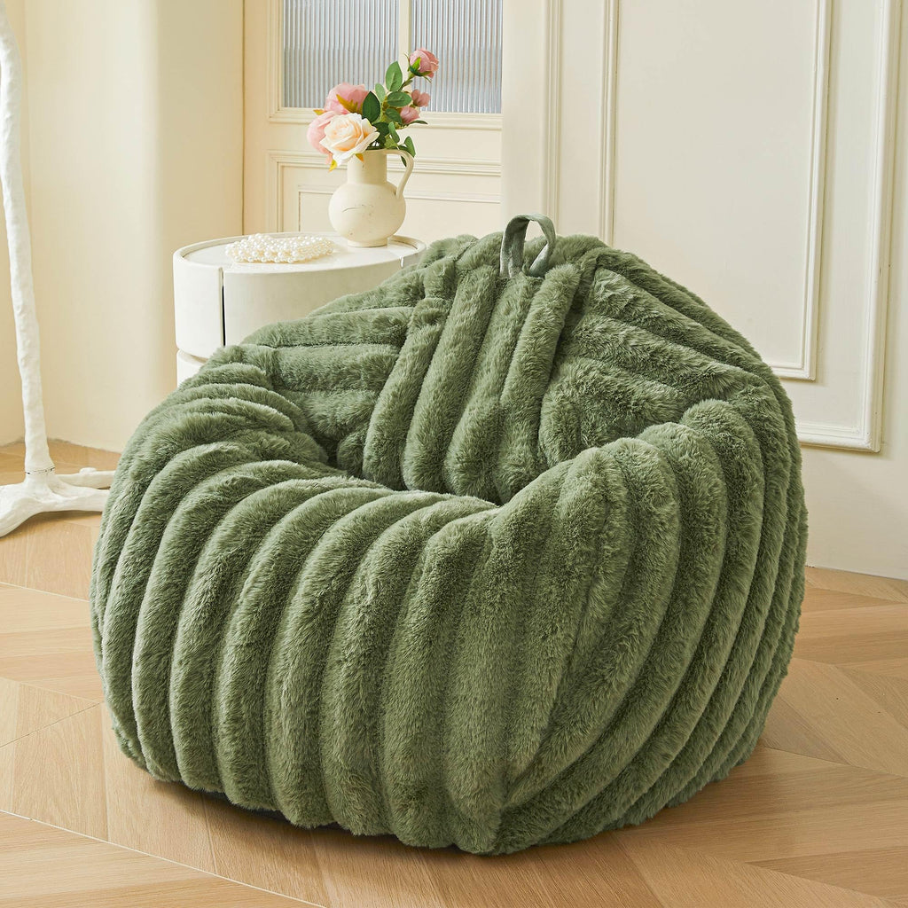 MEGO Kids Fluffy Faux Rabbit Fur Bean Bag Cover, No Filler, Burnt Orange
