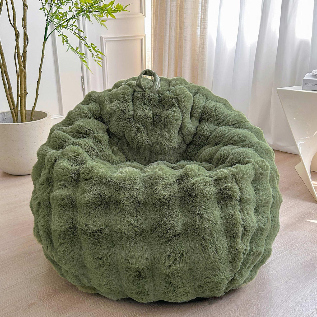 LIFEREVO Kids Fluffy Faux Rabbit Fur Bean Bag Cover, No Filler, Rainbow