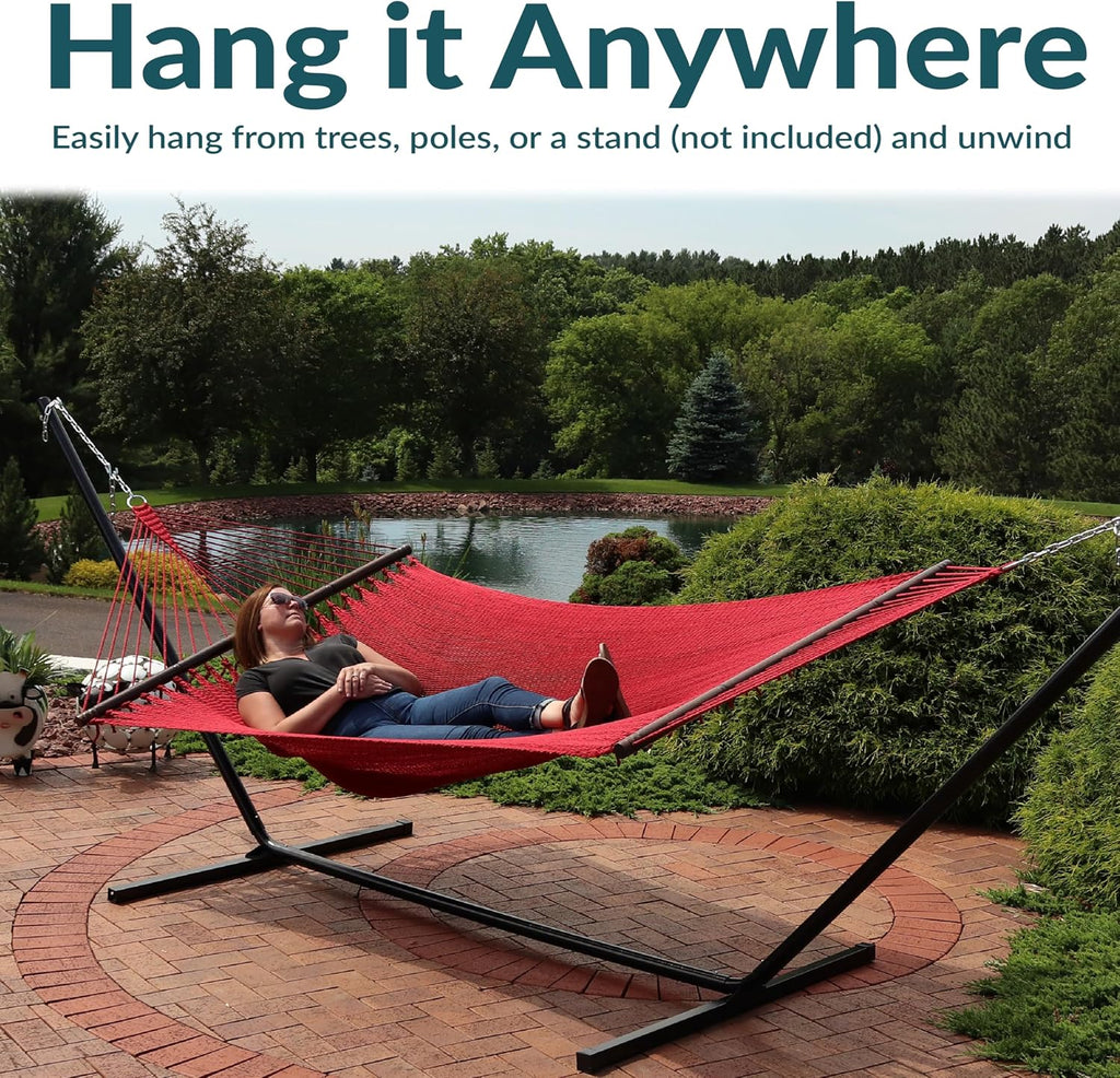 Sunnydaze 75" x 55" Bed, Heavy-Duty Double Rope Hammock for Outside, Red