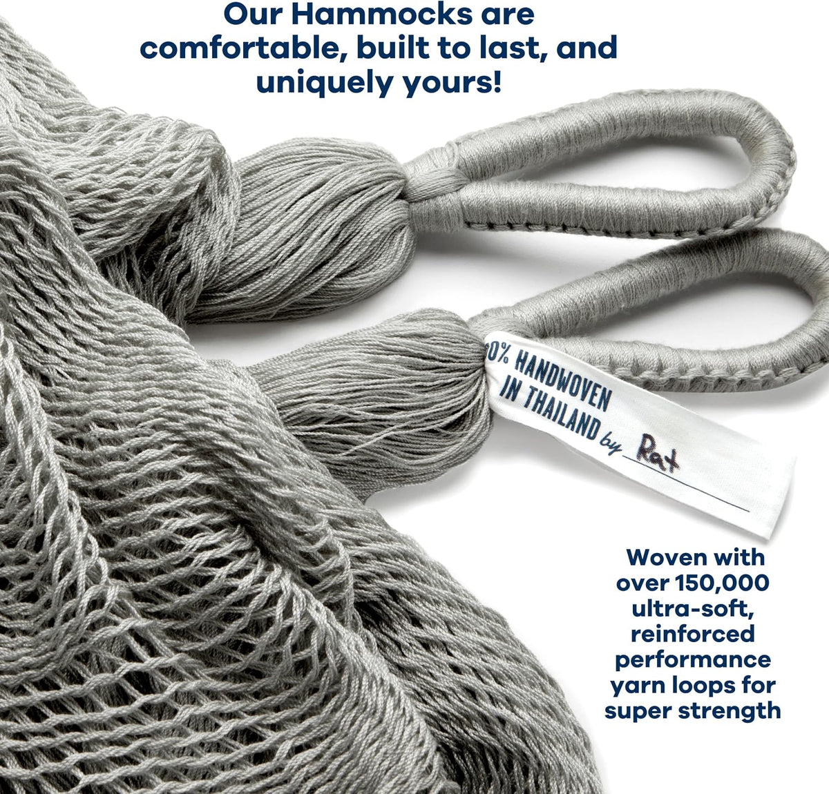 Handwoven Hammock by Yellow Leaf Hammocks - Double Size, Fits 1-2 PPL, 400lb max - Weathersafe, Super Strong, Easy to Hang, Ultra Soft, Artisan Made - Color: Grey