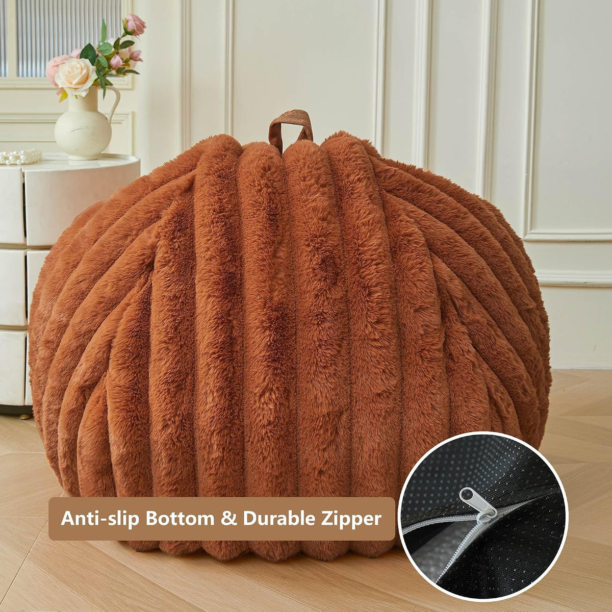 MEGO Kids Fluffy Faux Rabbit Fur Bean Bag Cover, No Filler, Burnt Orange