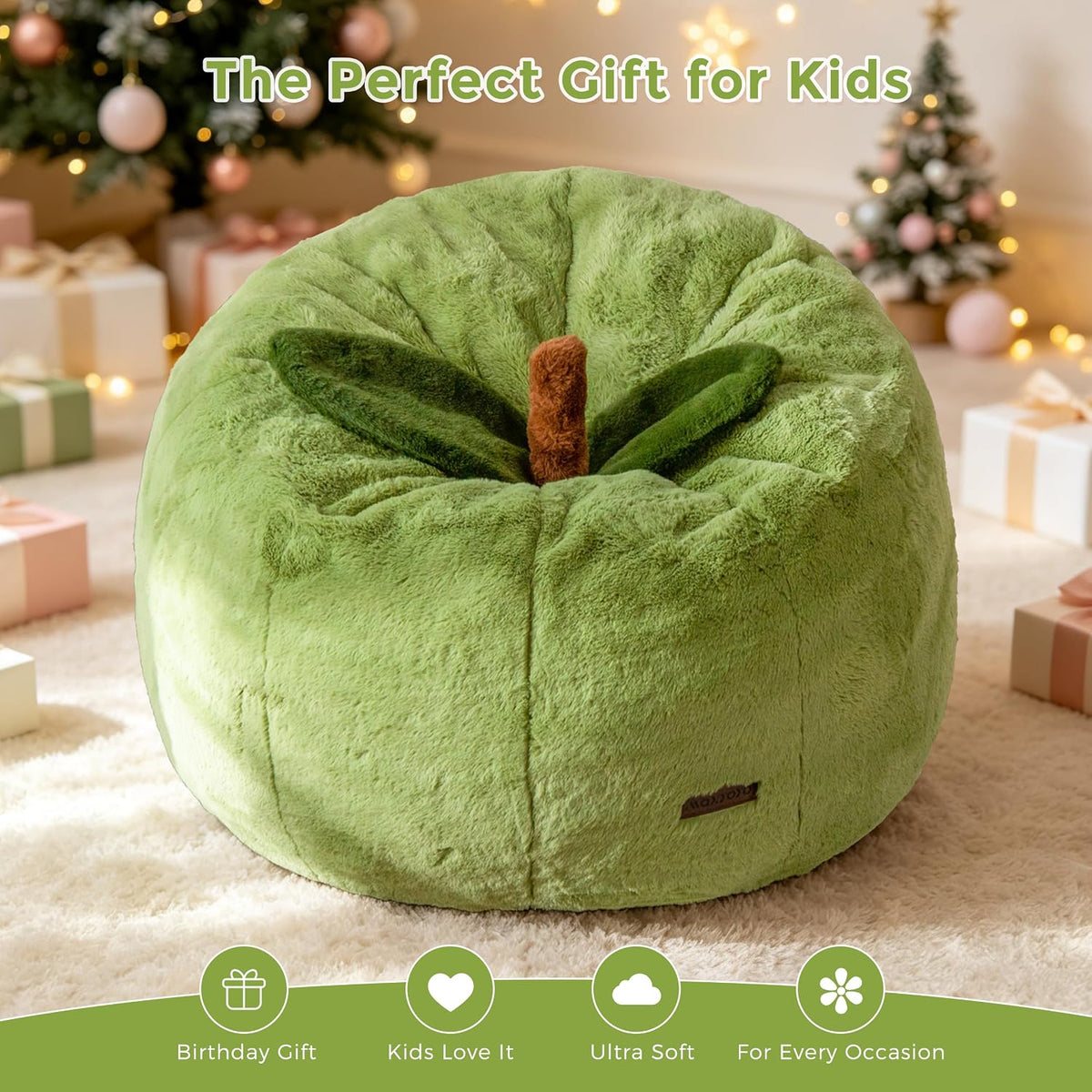 MAXYOYO Kids Bean Bag Chair, Apple-Shaped Toddler Sofa with Fur Fabric