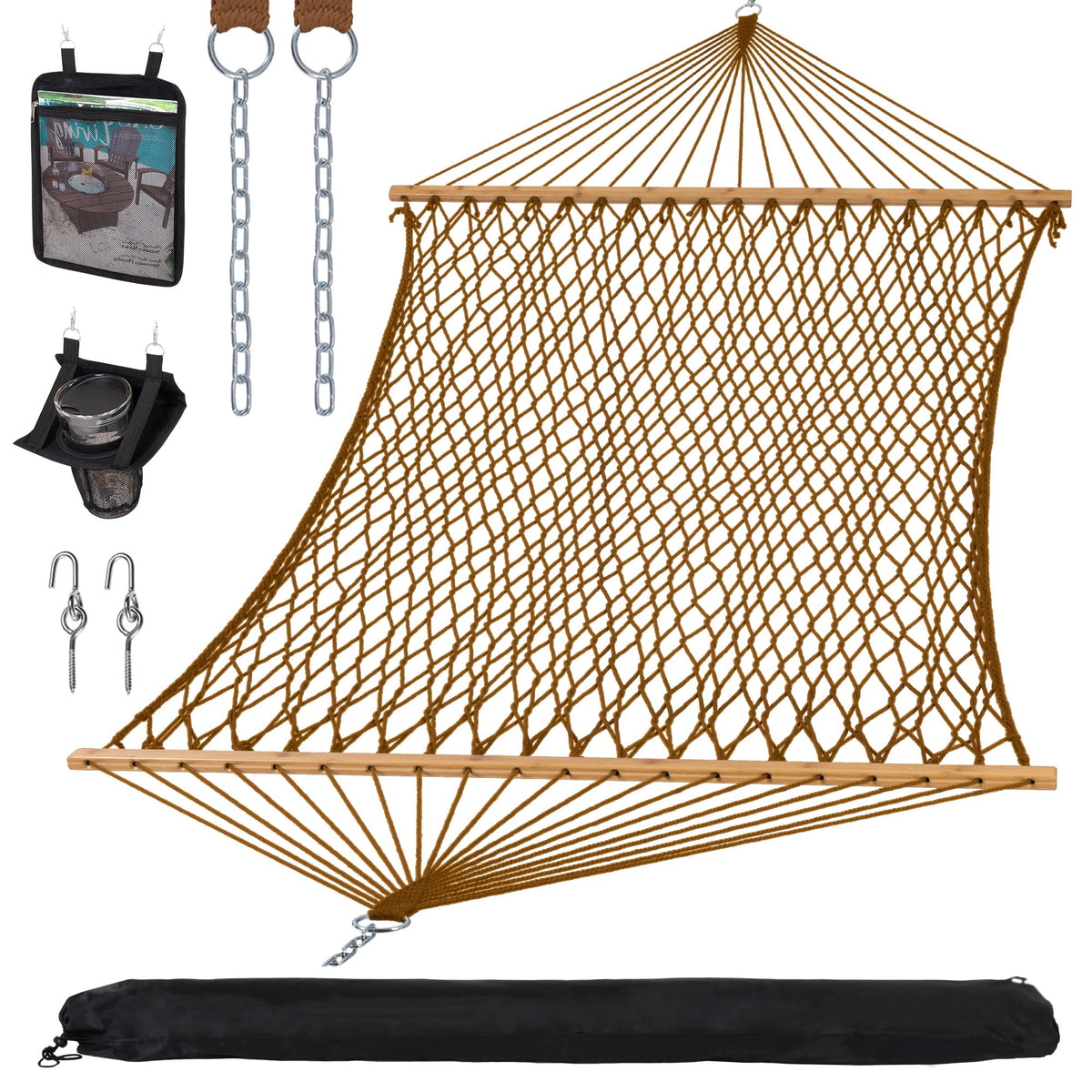 SUNCREAT Traditional Rope Double Hammock, 450 lbs Capacity, Natural
