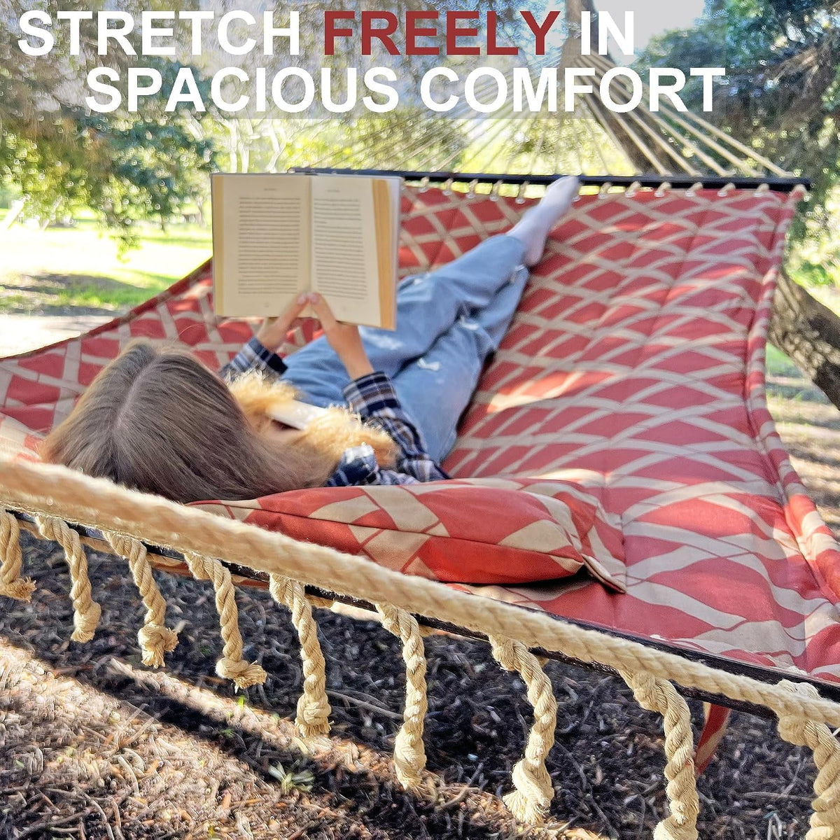 Quilted Double Hammock, Non-Fading Fabric, 600‑LBS Capacity