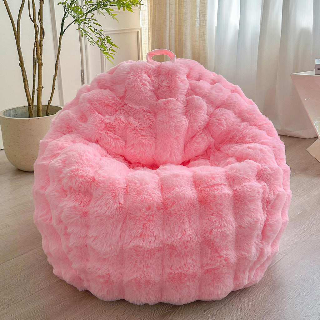 LIFEREVO Kids Fluffy Faux Rabbit Fur Bean Bag Cover, No Filler, Rainbow