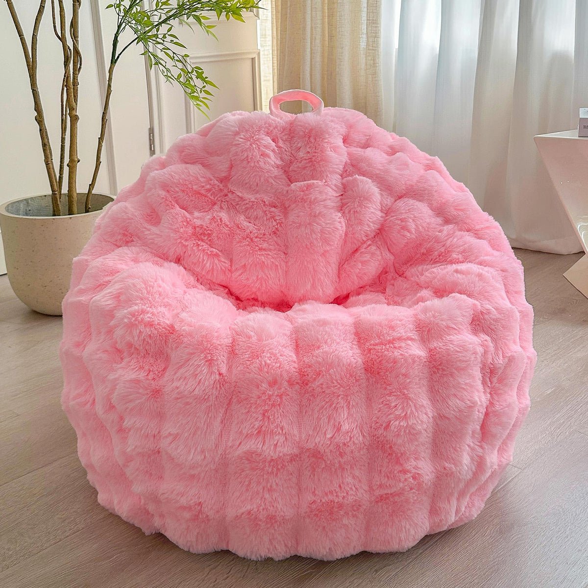 LIFEREVO Kids Fluffy Faux Rabbit Fur Bean Bag Cover, No Filler, Rainbow