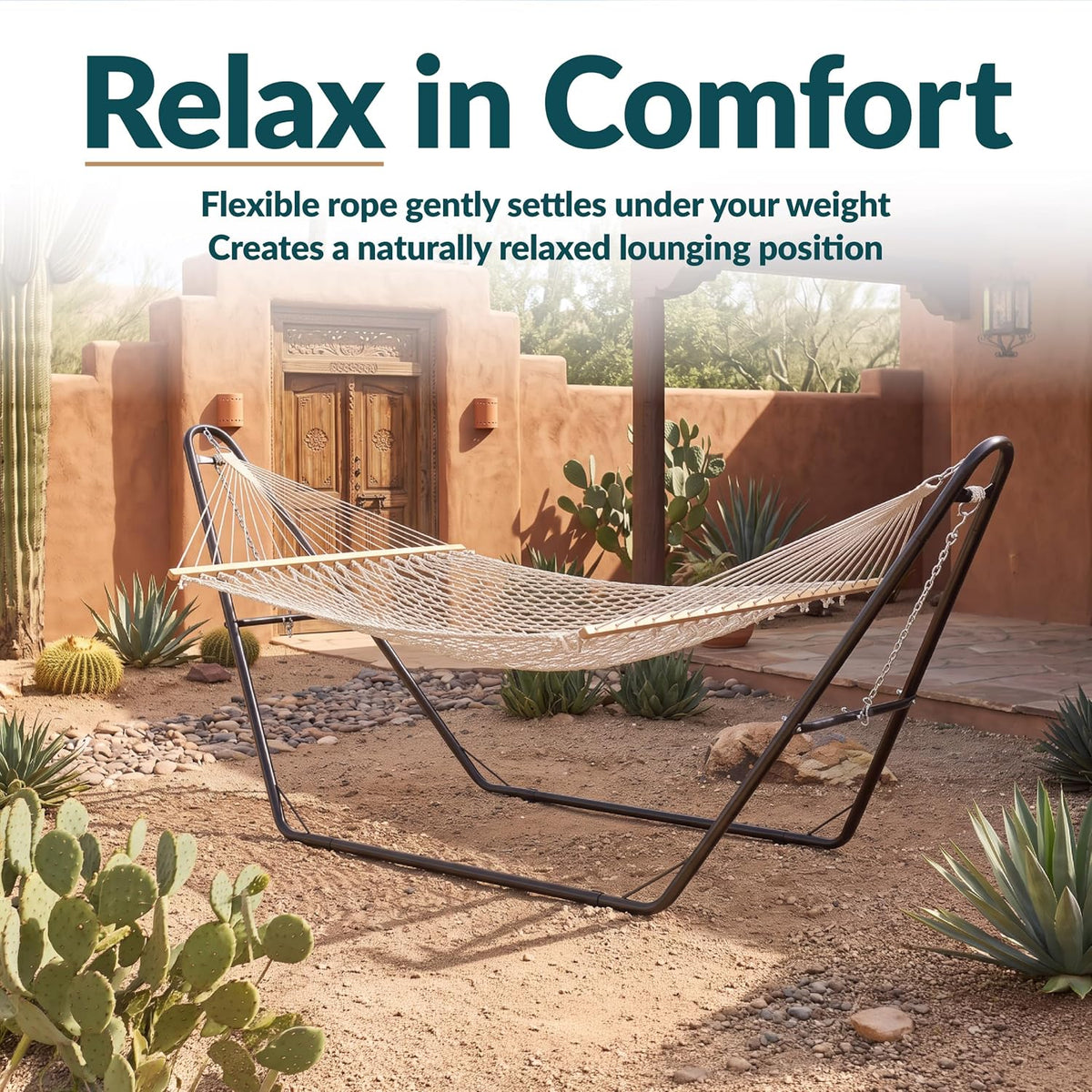 Sunnydaze Double Cotton Rope Hammock for Outside with Spreader Bar, Natural