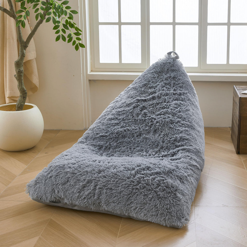 XeGe Fluffy Kids Stuffed Animal Storage Bean Bag Cover (No Filler), Plush Fuzzy Faux Fur Beanbag Organizer with Handle for Teens Girls Adults, Shaggy Furry Plush Toys Holder Floor Lounger Chair, Beige