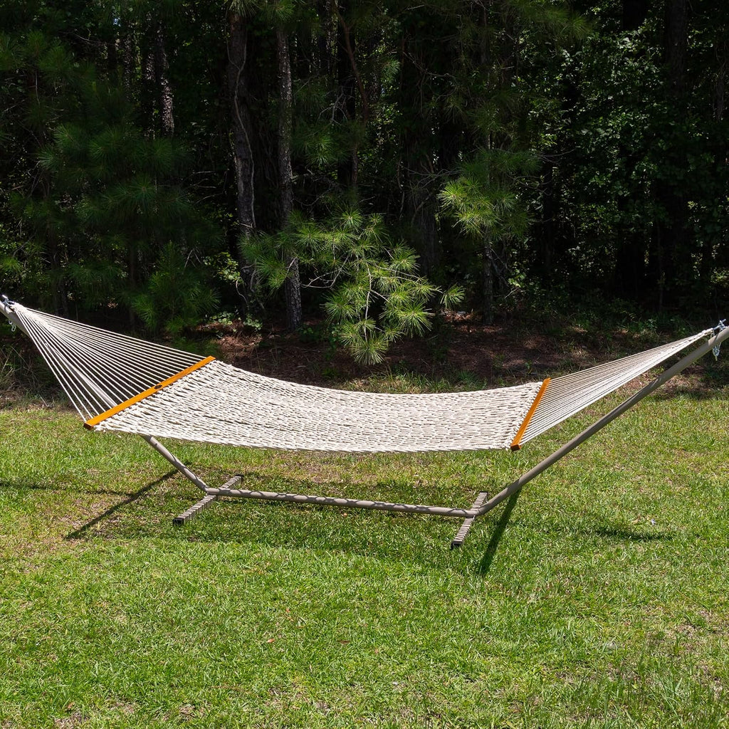Original Pawleys Island Deluxe Oatmeal DuraCord Rope Hammock – 13 ft. x 60 in., 2-Person, 450 lb Capacity, Oak Spreader Bar, Zinc-Plated Hardware, Handcrafted in the USA